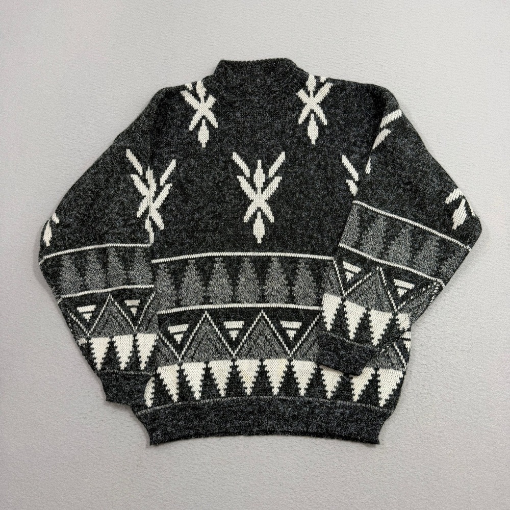 Vintage Circoda Moda Sweater Medium Charcoal Aztec Geometric Mock Neck 90s Knit